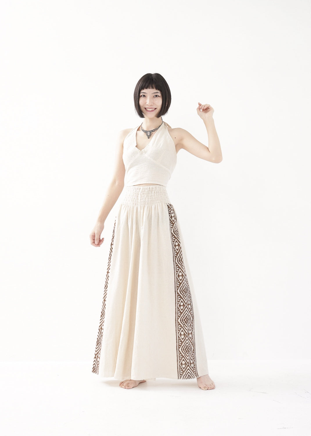 [Tribal Earth] サイドブロック high waist ワイドフレアパンツ