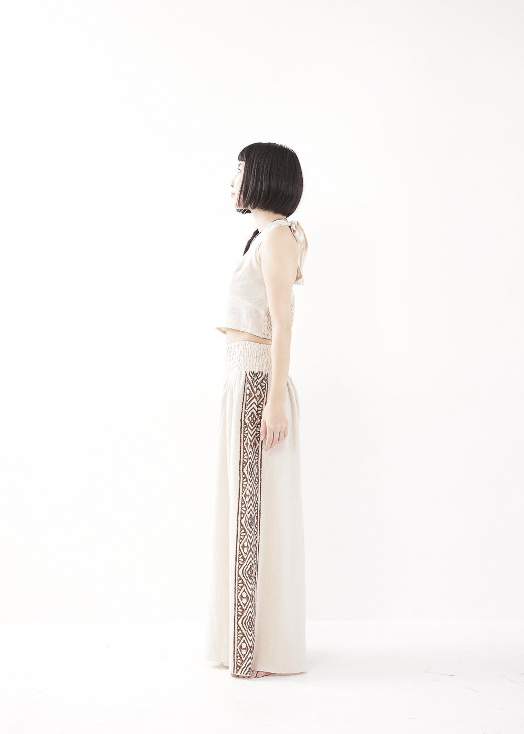 [Tribal Earth] サイドブロック high waist ワイドフレアパンツ