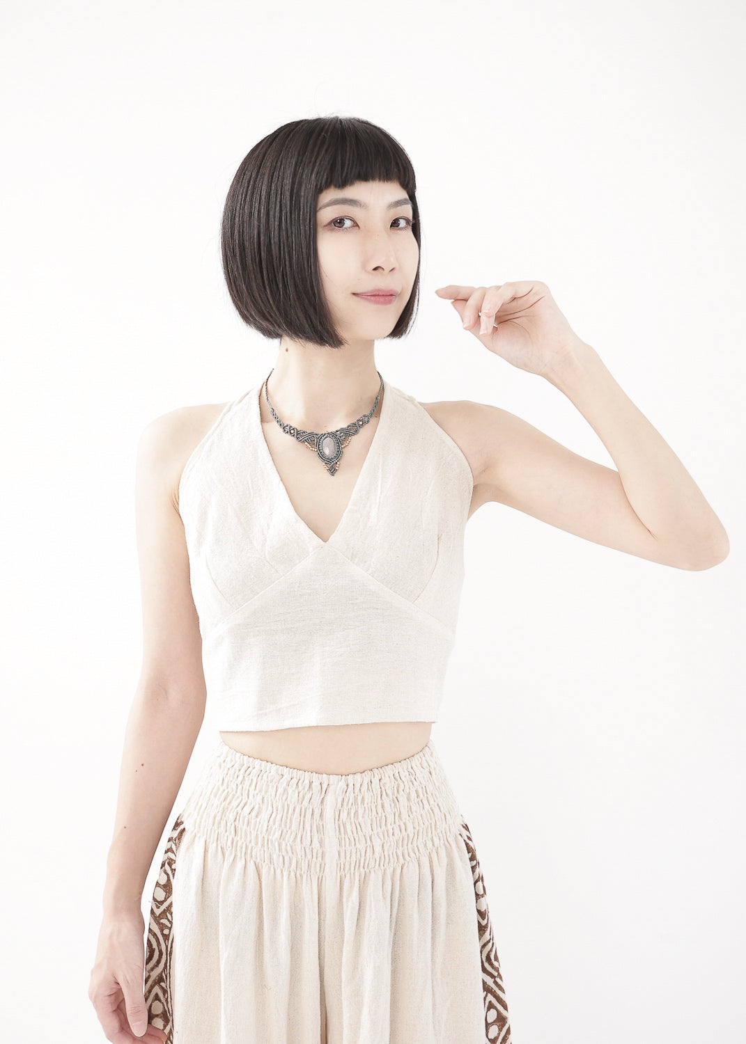 [Khadi of Love] Vネックホルター・クロップドトップス (きなり)