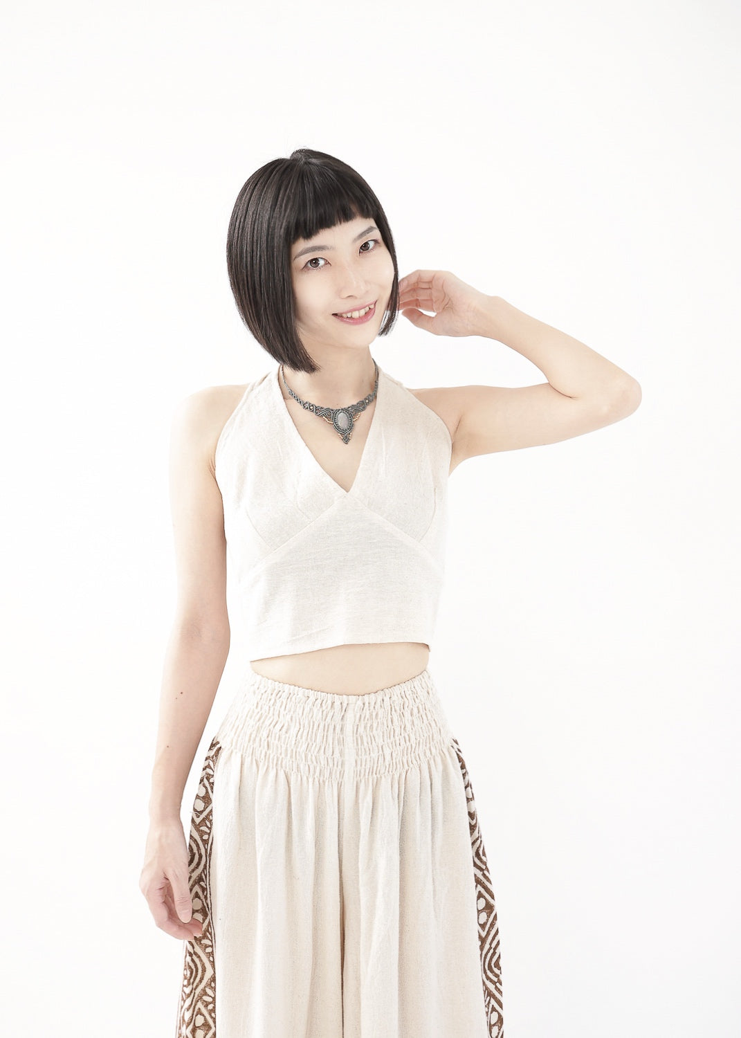 [Khadi of Love] Vネックホルター・クロップドトップス (きなり)
