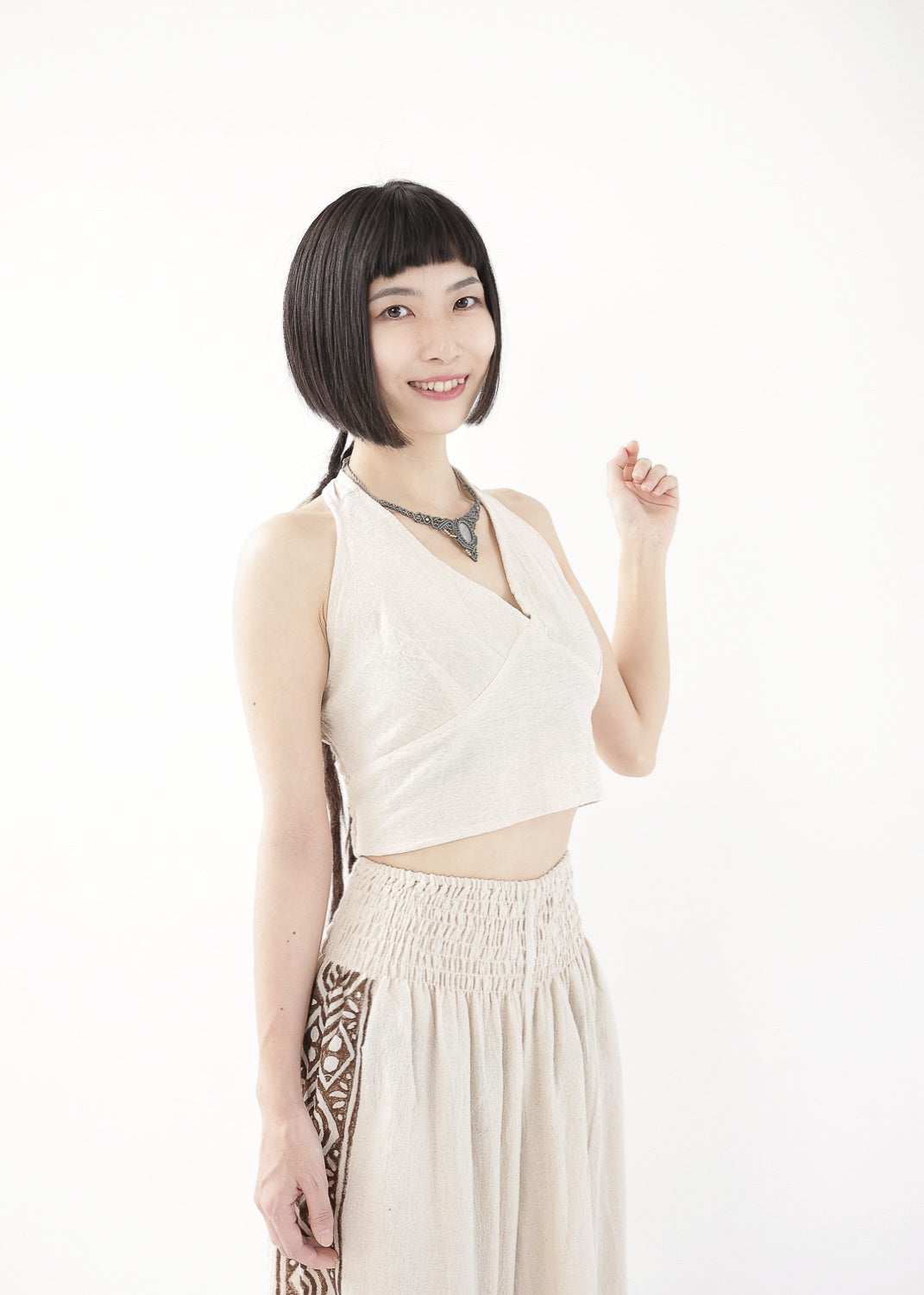 [Khadi of Love] Vネックホルター・クロップドトップス (きなり)