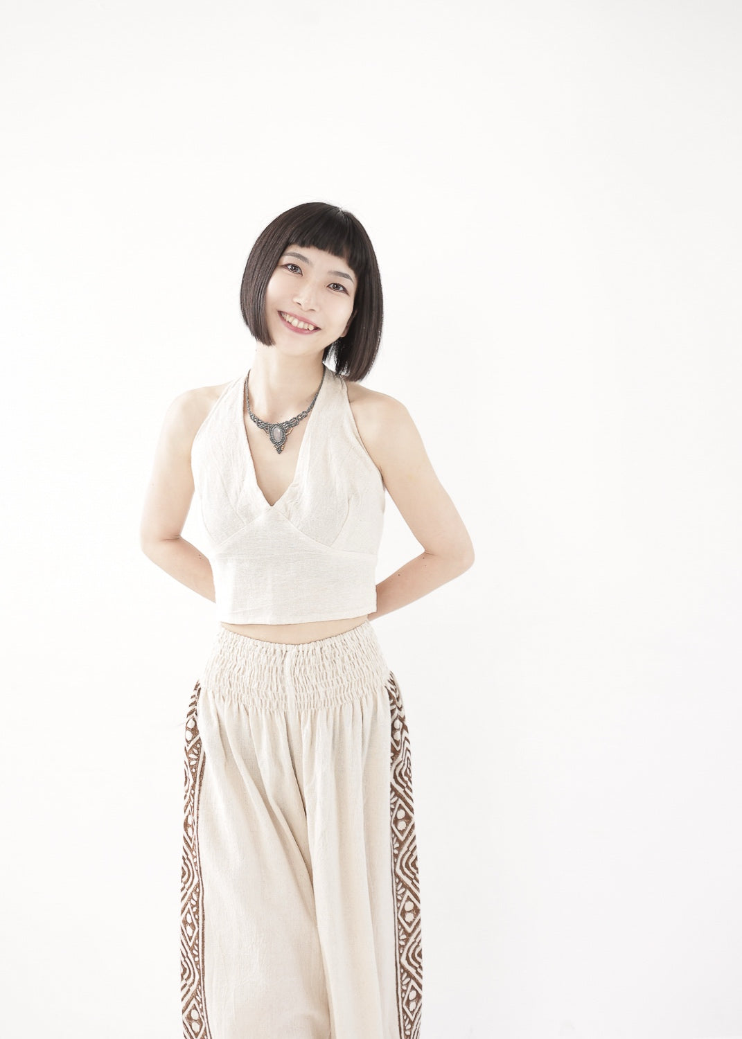 [Khadi of Love] Vネックホルター・クロップドトップス (きなり)