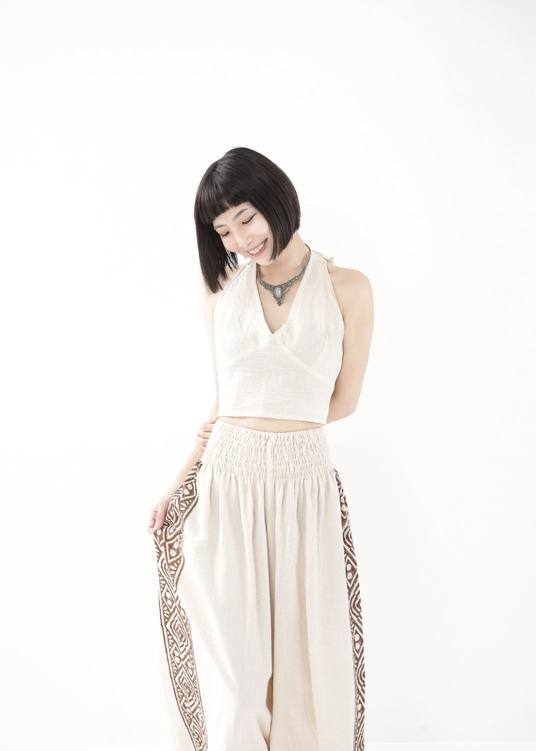 [Tribal Earth] サイドブロック high waist ワイドフレアパンツ