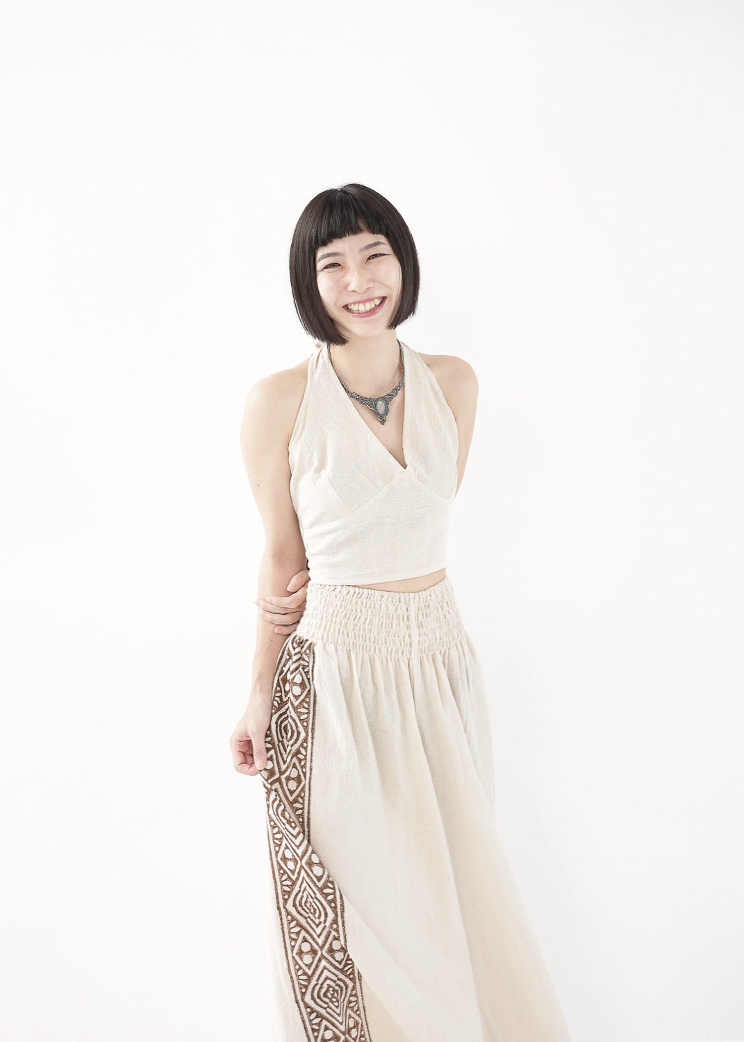 [Tribal Earth] サイドブロック high waist ワイドフレアパンツ