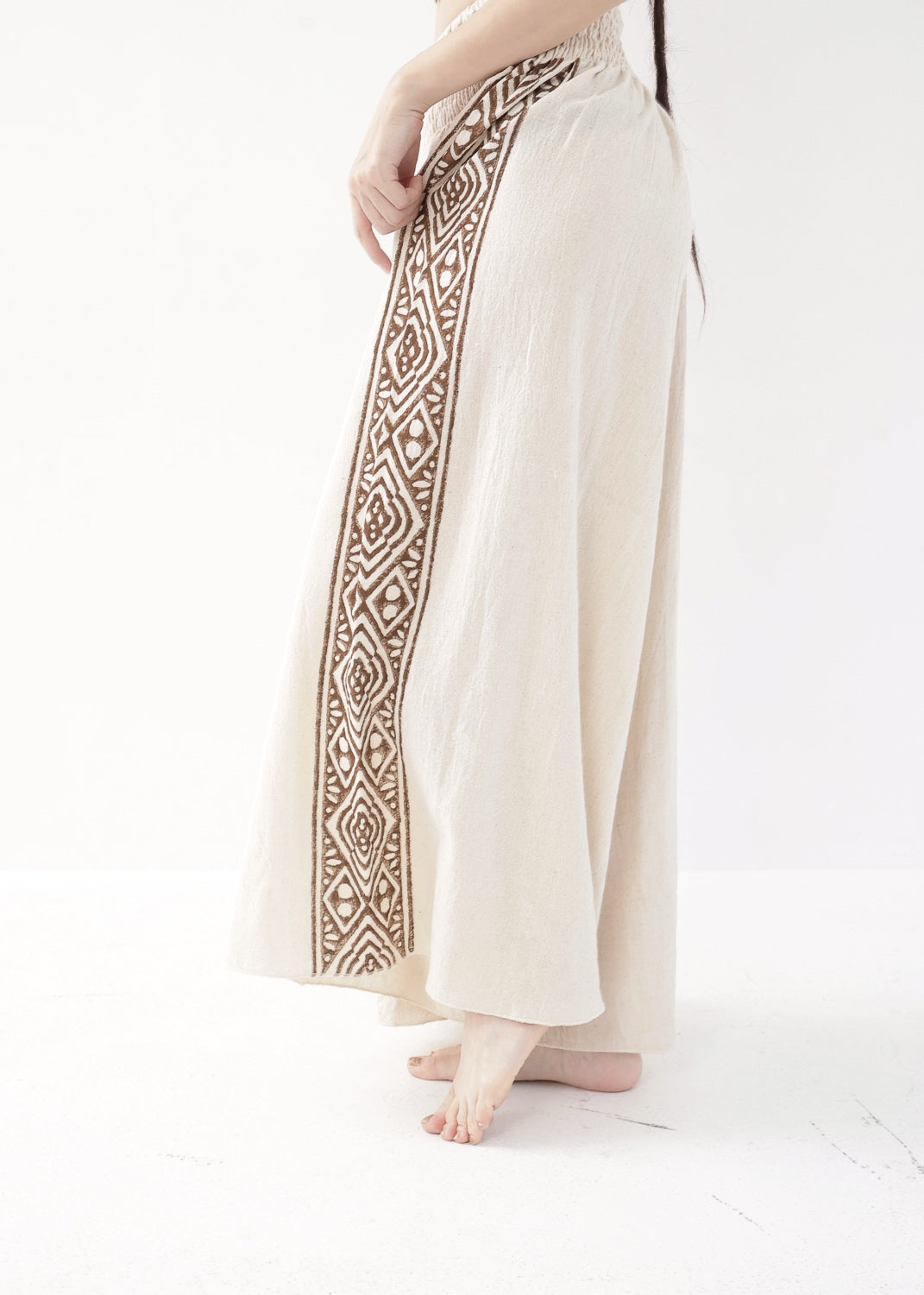 [Tribal Earth] サイドブロック high waist ワイドフレアパンツ
