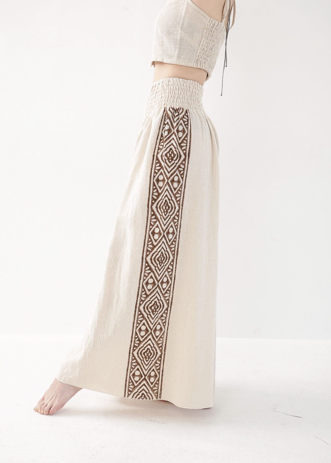 [Tribal Earth] サイドブロック high waist ワイドフレアパンツ