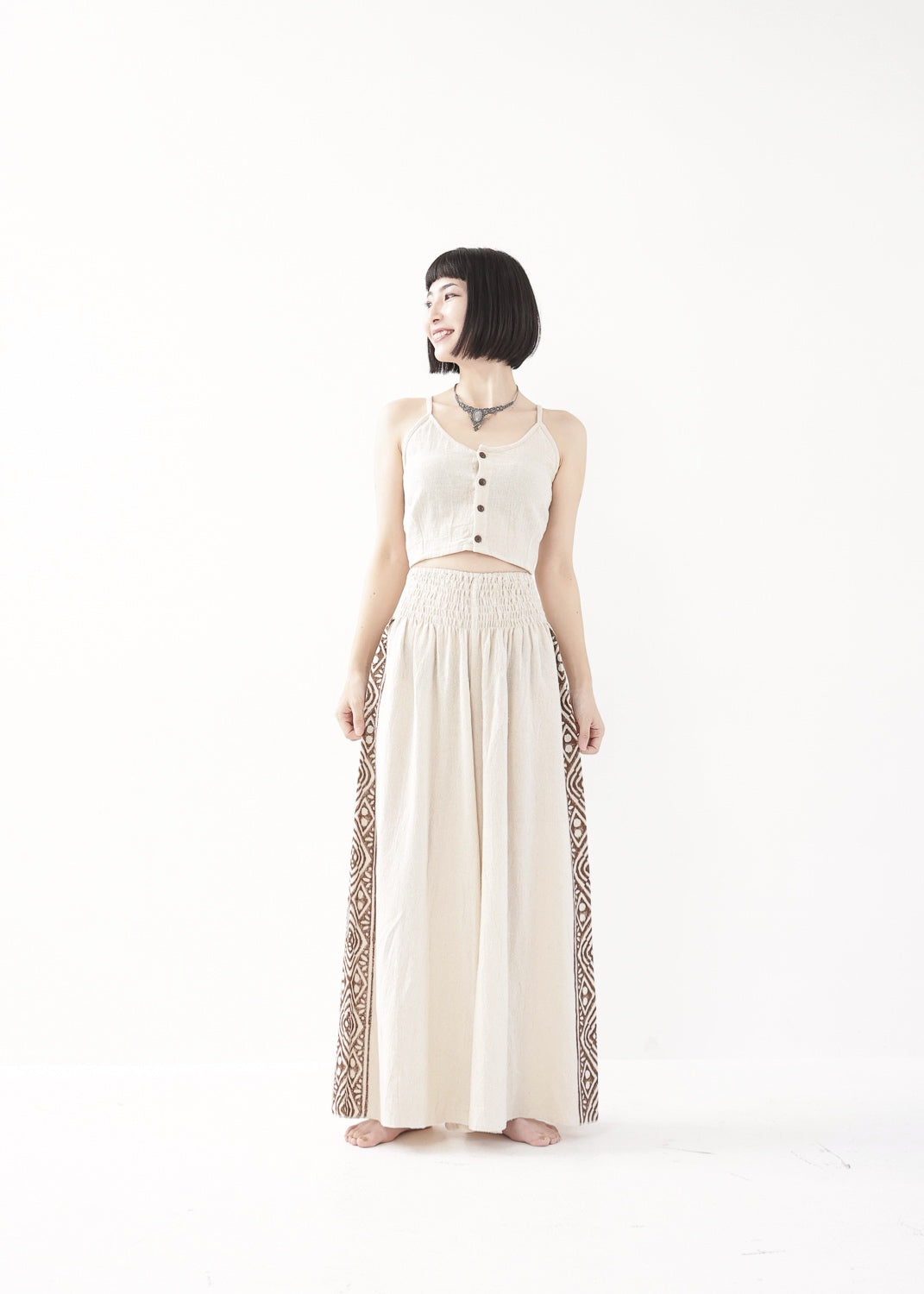 [Tribal Earth] サイドブロック high waist ワイドフレアパンツ
