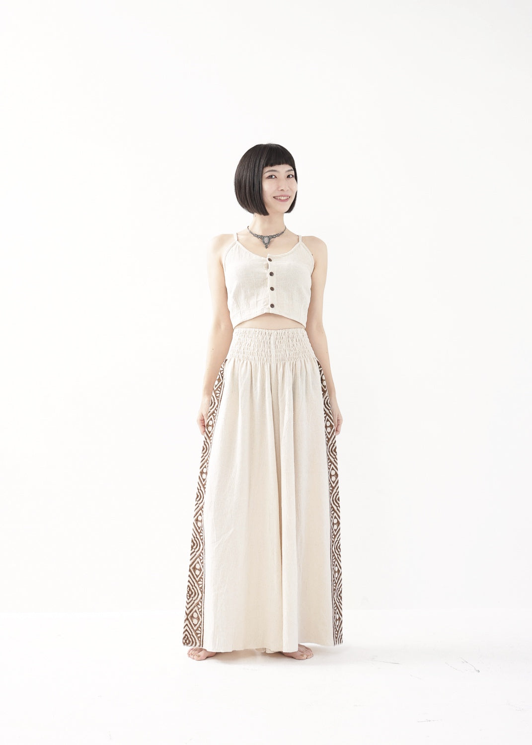 [Tribal Earth] サイドブロック high waist ワイドフレアパンツ