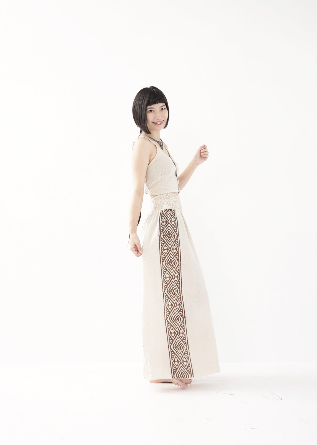 [Tribal Earth] サイドブロック high waist ワイドフレアパンツ