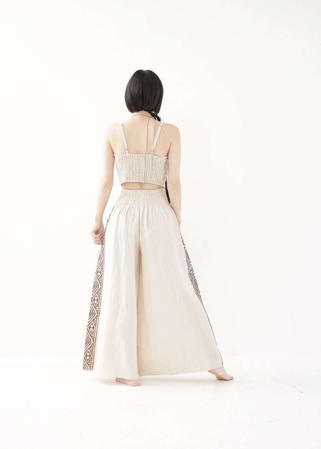 [Tribal Earth] サイドブロック high waist ワイドフレアパンツ
