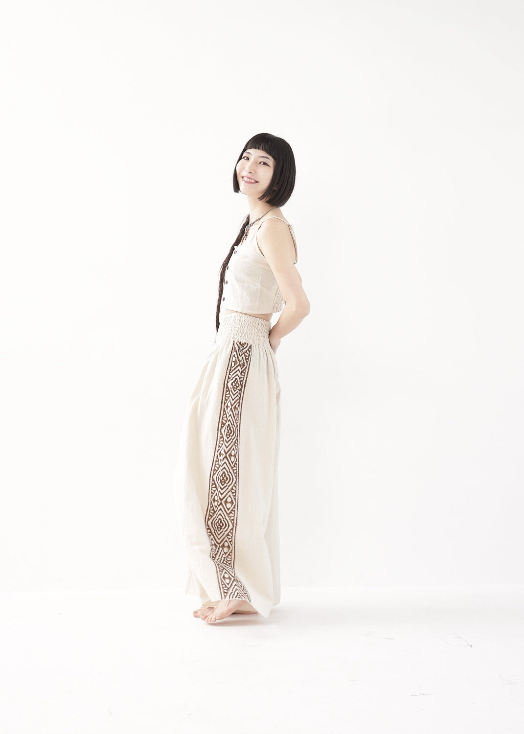 [Tribal Earth] サイドブロック high waist ワイドフレアパンツ