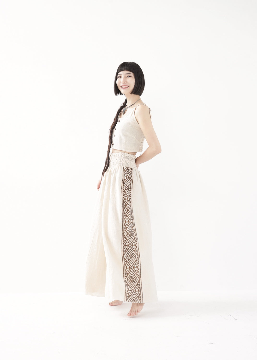 [Tribal Earth] サイドブロック high waist ワイドフレアパンツ