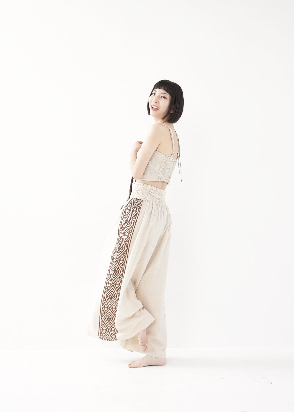 [Tribal Earth] サイドブロック high waist ワイドフレアパンツ