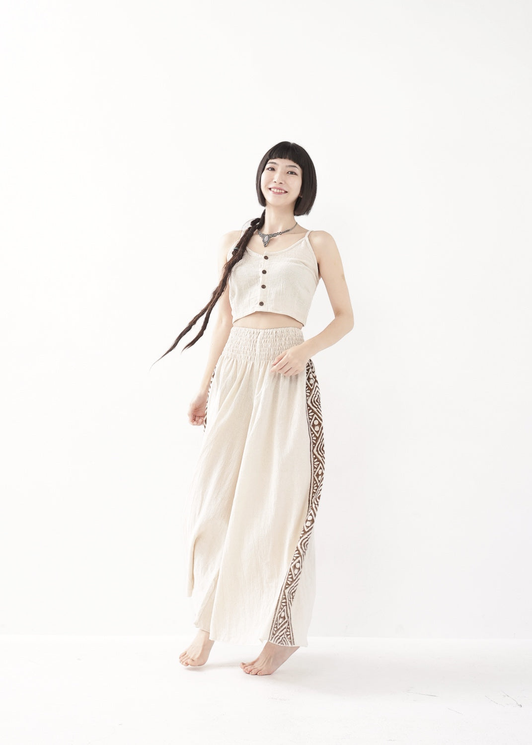 [Tribal Earth] サイドブロック high waist ワイドフレアパンツ
