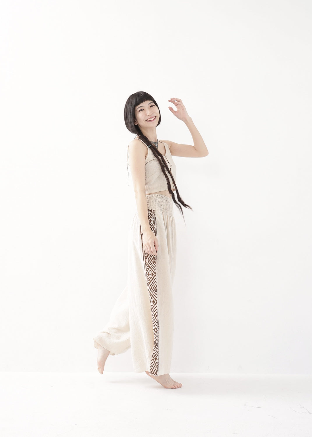 [Tribal Earth] サイドブロック high waist ワイドフレアパンツ