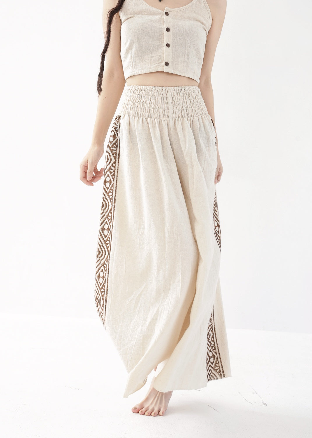 [Tribal Earth] サイドブロック high waist ワイドフレアパンツ