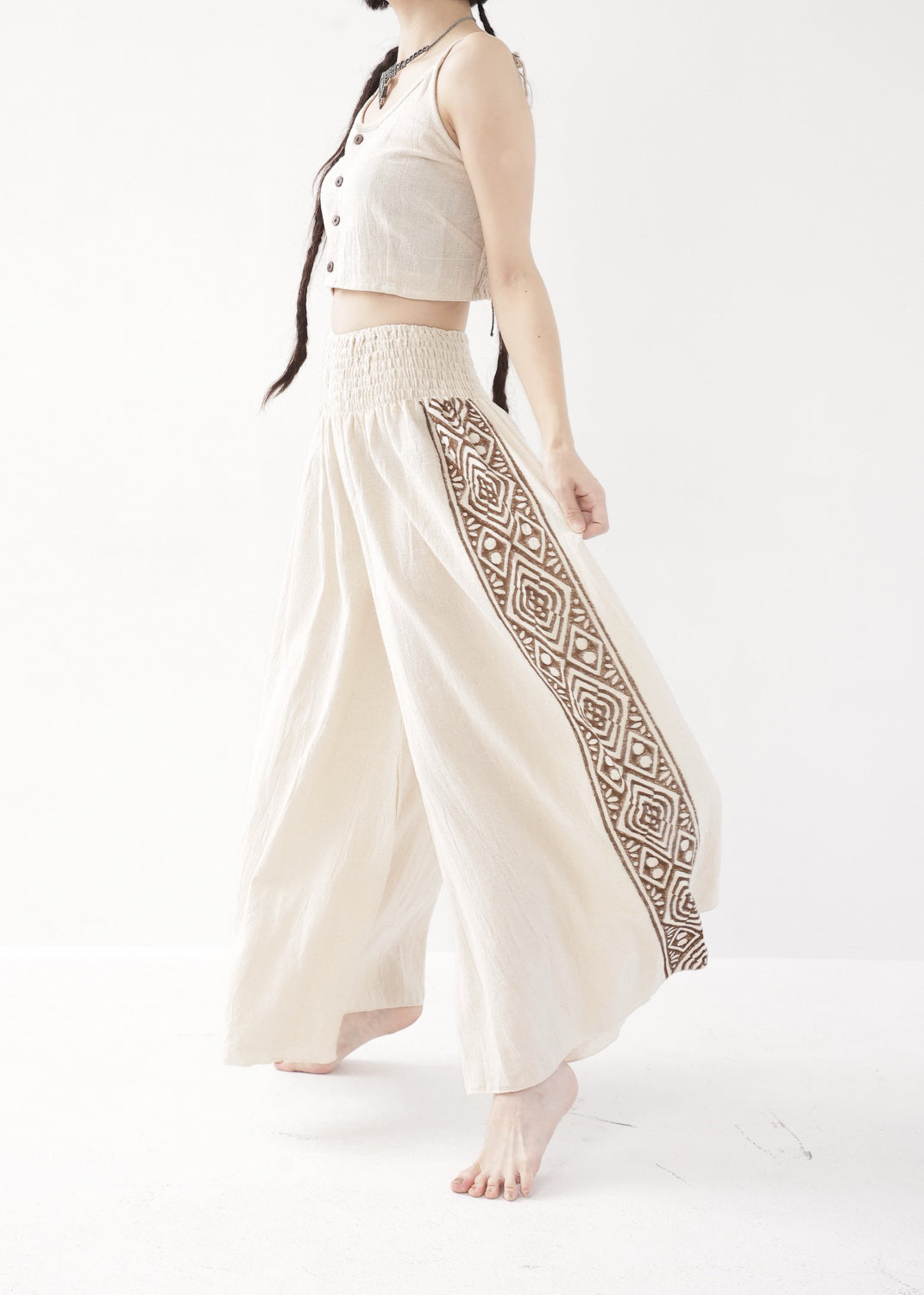 [Tribal Earth] サイドブロック high waist ワイドフレアパンツ