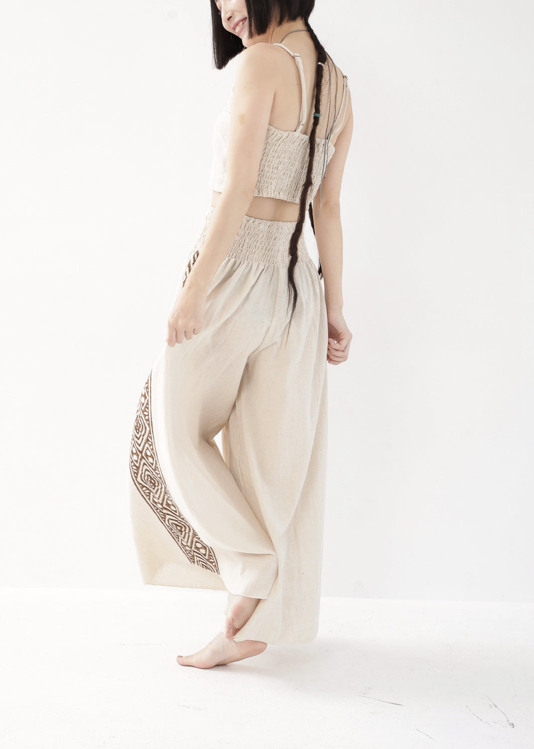 [Tribal Earth] サイドブロック high waist ワイドフレアパンツ