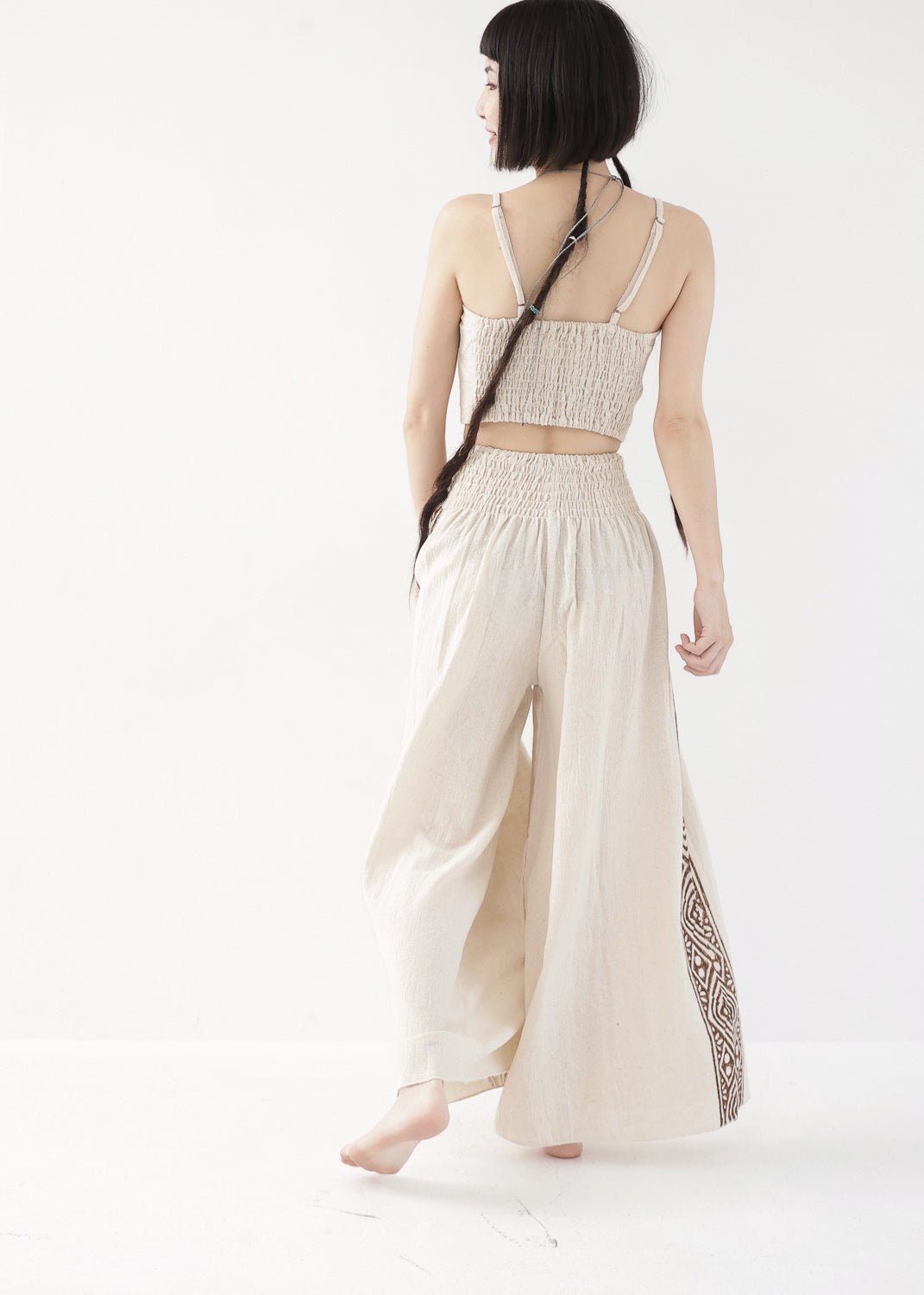 [Tribal Earth] サイドブロック high waist ワイドフレアパンツ