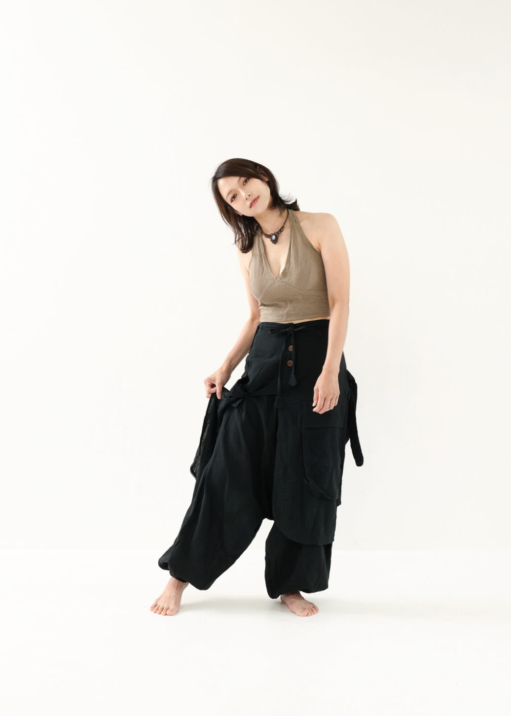 [Khadi of Love / 草木染め] Vネックホルター・クロップドトップス 全3色