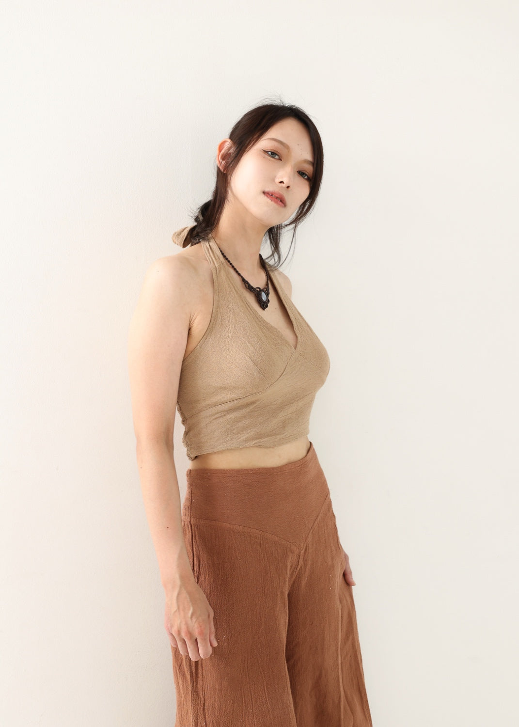[Khadi of Love / 草木染め] Vネックホルター・クロップドトップス 全3色