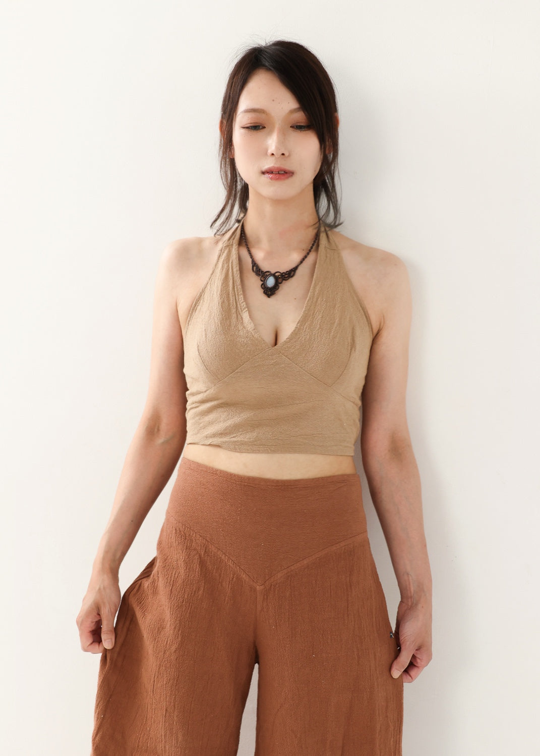 [Khadi of Love / 草木染め] Vネックホルター・クロップドトップス 全3色