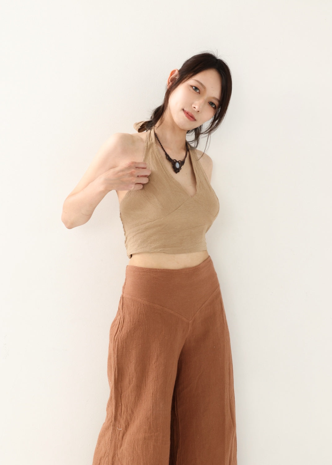 [Khadi of Love / 草木染め] Vネックホルター・クロップドトップス 全3色