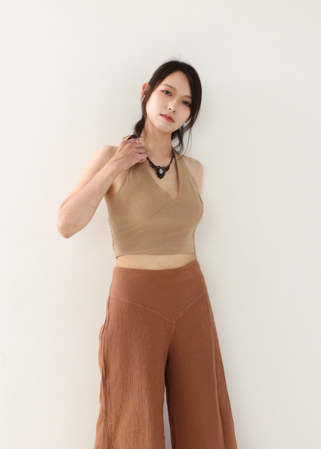 [Khadi of Love / 草木染め] Vネックホルター・クロップドトップス 全3色