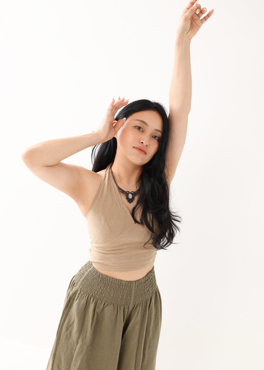 [Khadi of Love / 草木染め] Vネックホルター・クロップドトップス 全3色