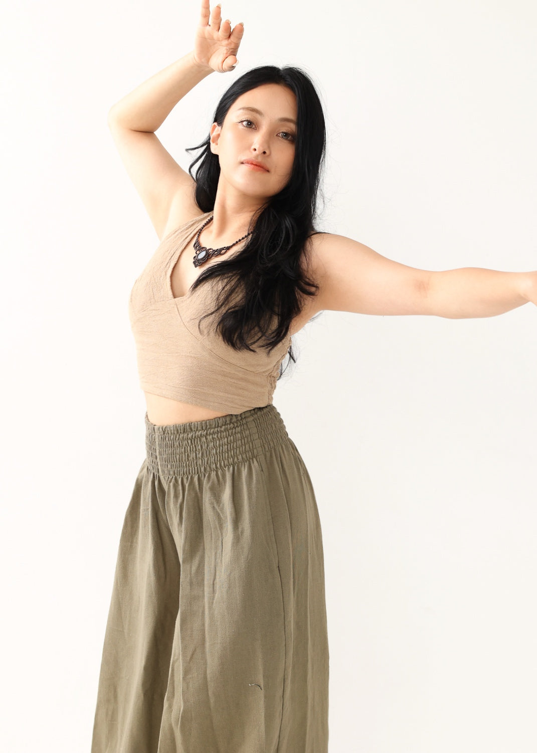 [Khadi of Love / 草木染め] Vネックホルター・クロップドトップス 全3色