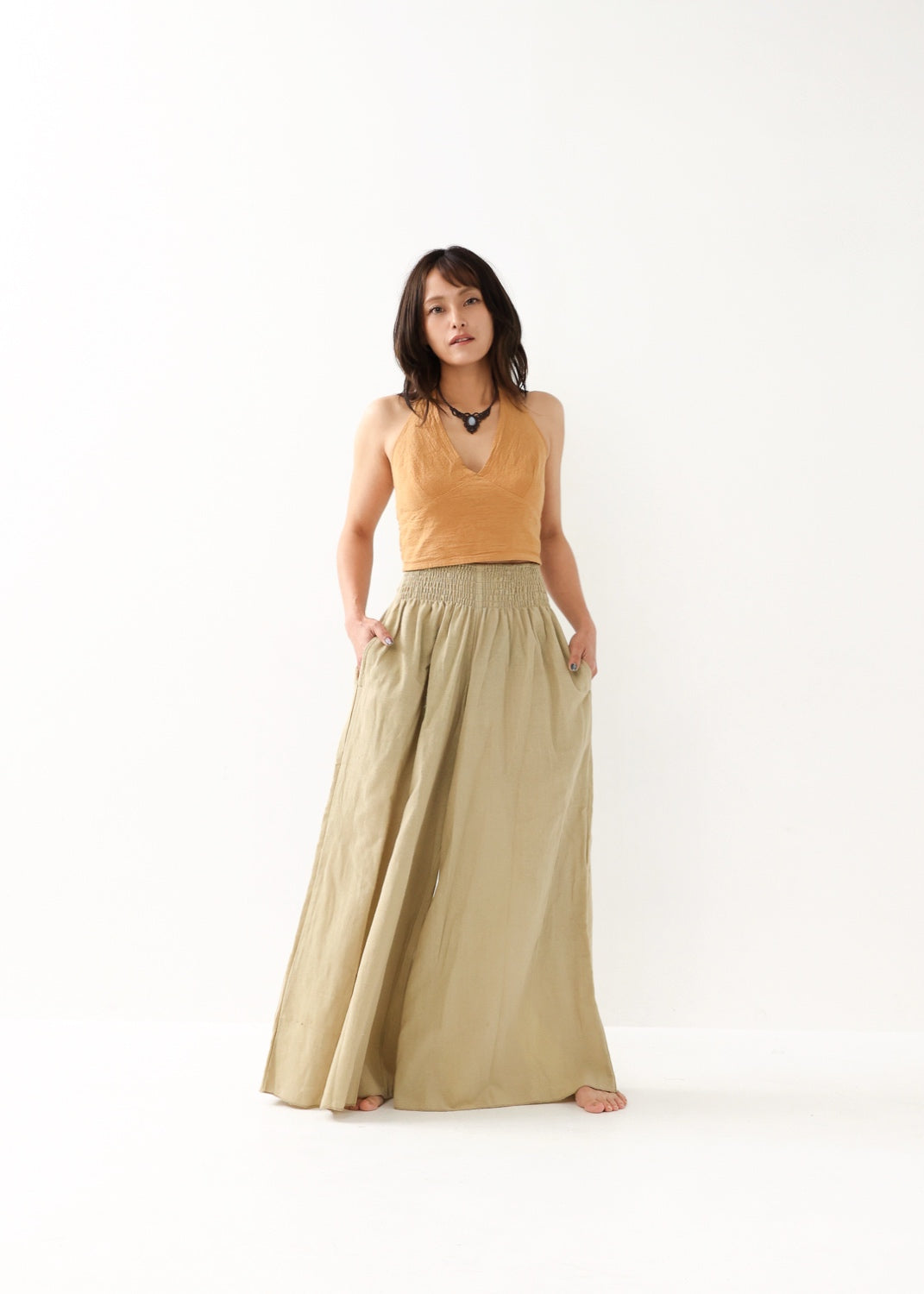 [Khadi of Love / 草木染め] Vネックホルター・クロップドトップス 全3色