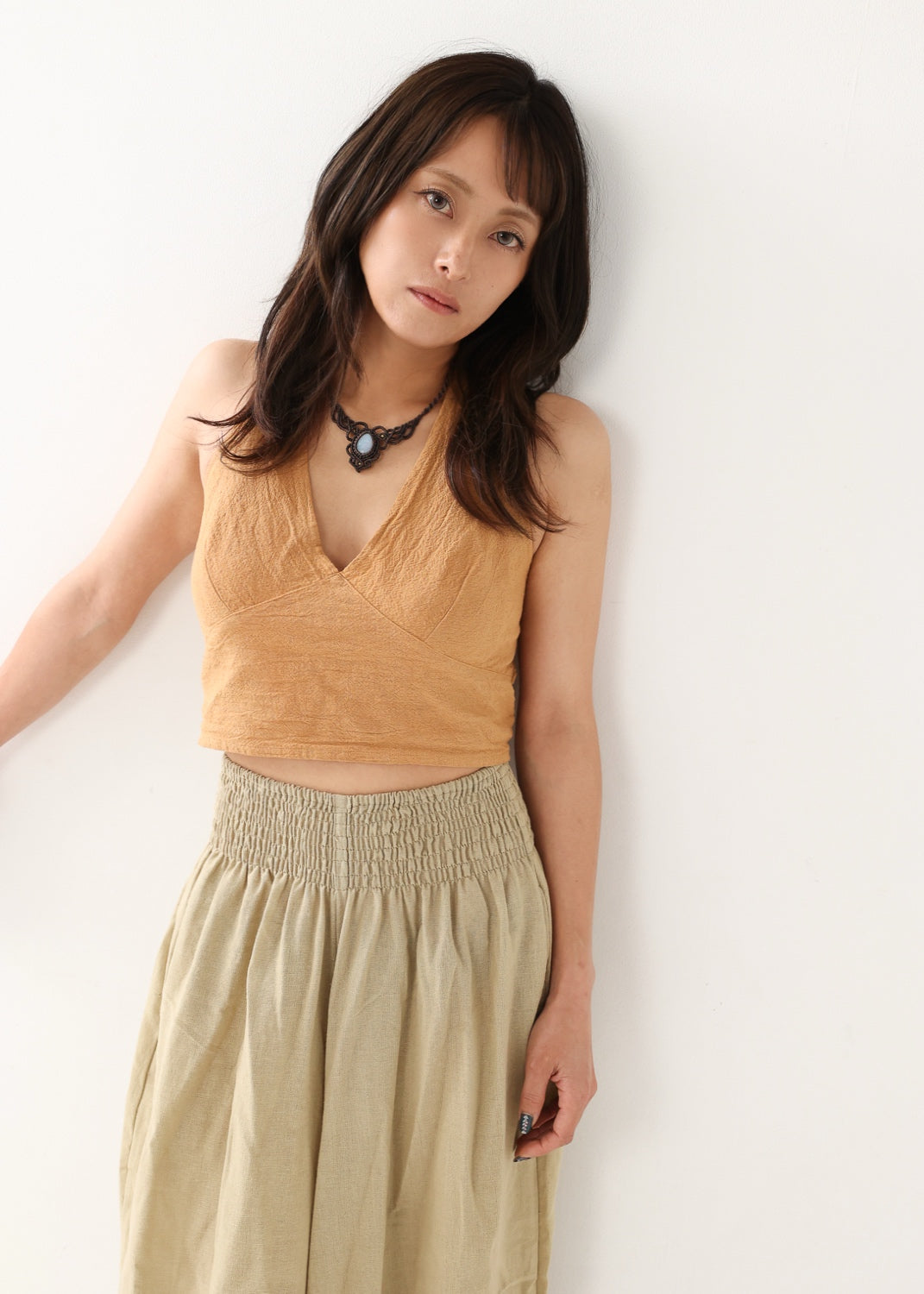 [Khadi of Love / 草木染め] Vネックホルター・クロップドトップス 全3色
