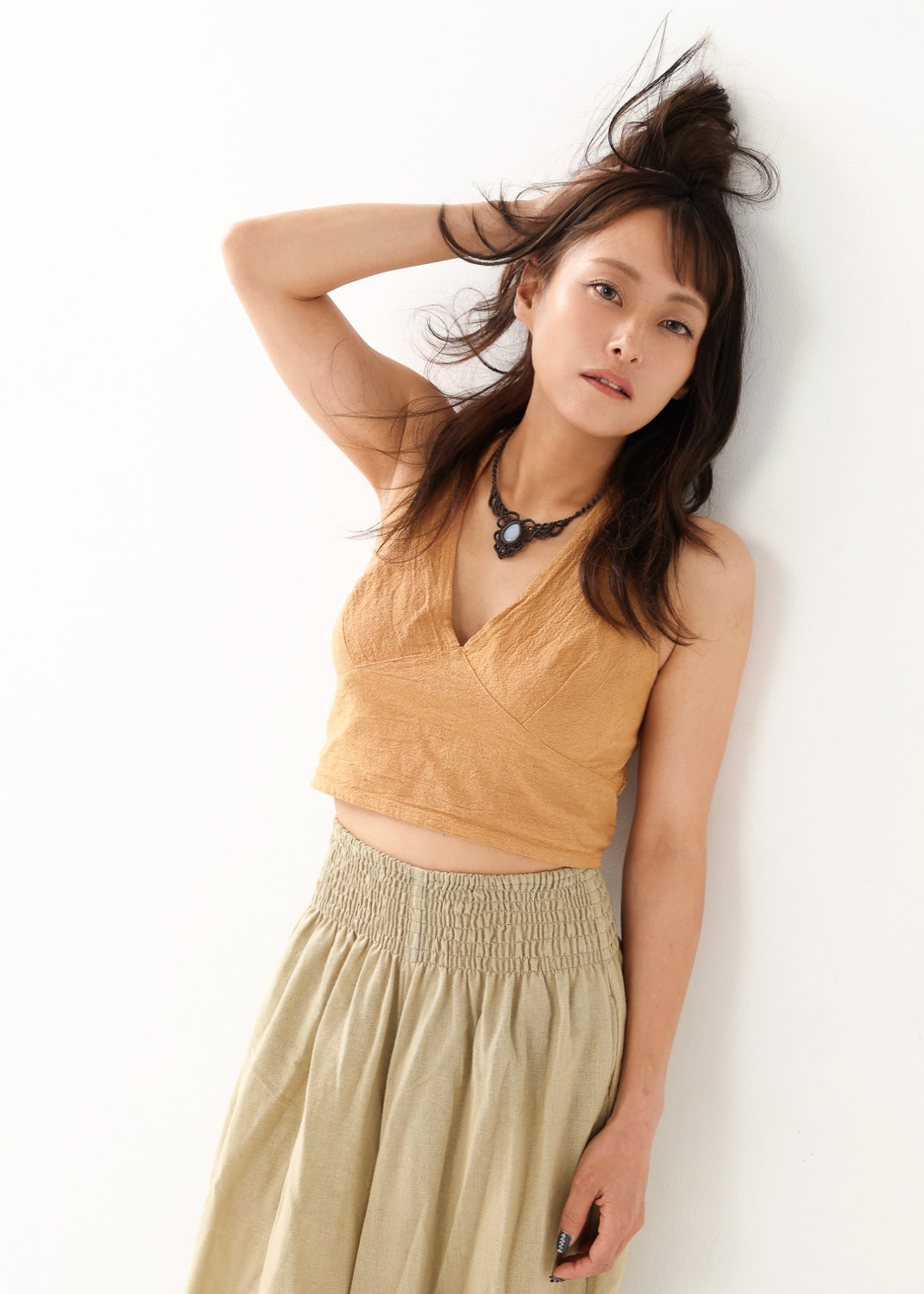 [Khadi of Love / 草木染め] Vネックホルター・クロップドトップス 全3色