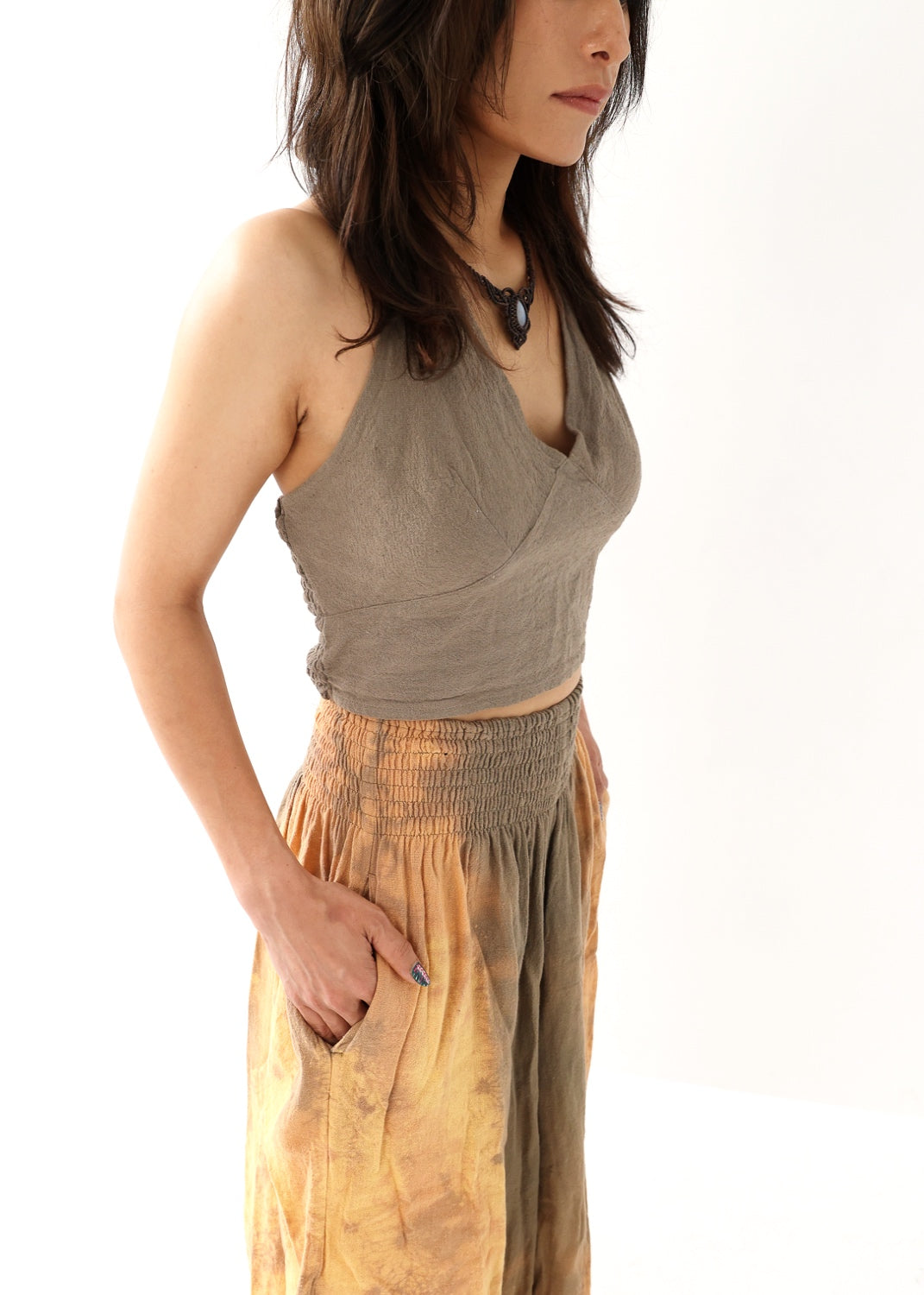 [Khadi of Love / 草木染め] Vネックホルター・クロップドトップス 全3色