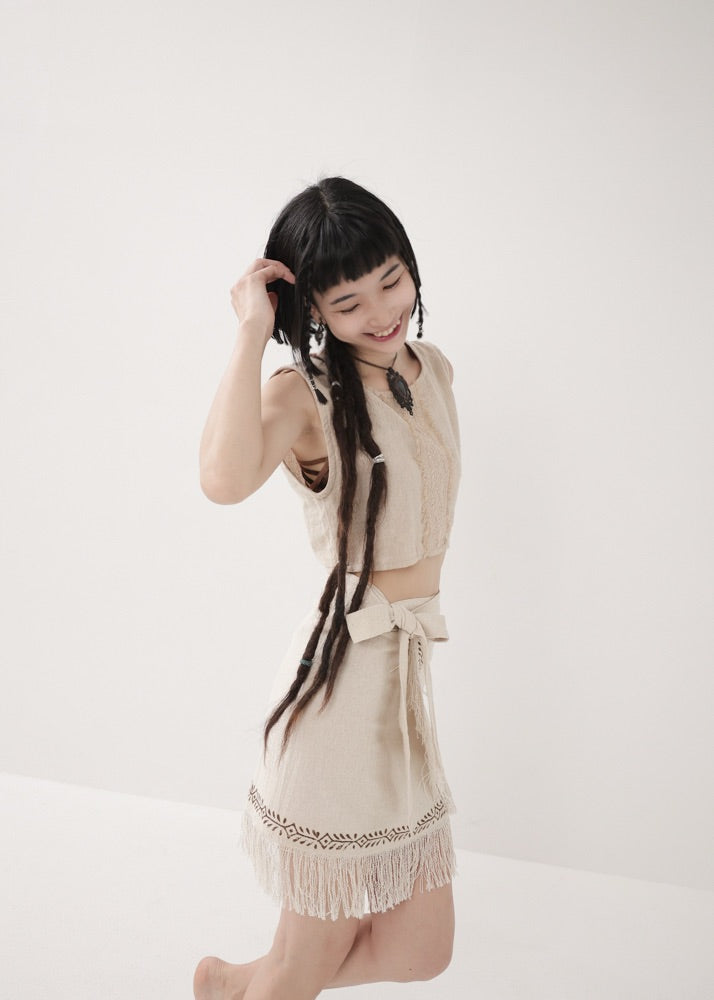 [Tribal Earth] ヴィネアライン・シャギーラップスカート