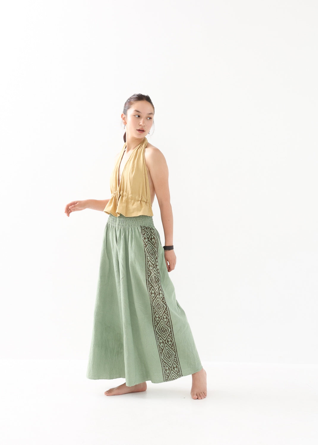 [Tribal Earth] サイドブロック high waist ワイドフレアパンツ 全2色