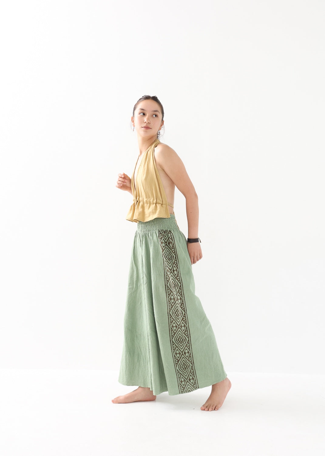 [Tribal Earth] サイドブロック high waist ワイドフレアパンツ 全2色
