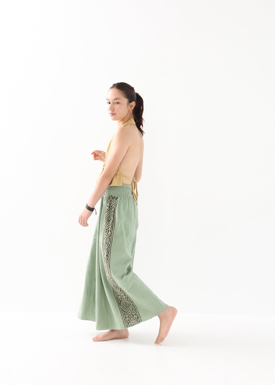 [Tribal Earth] サイドブロック high waist ワイドフレアパンツ 全2色