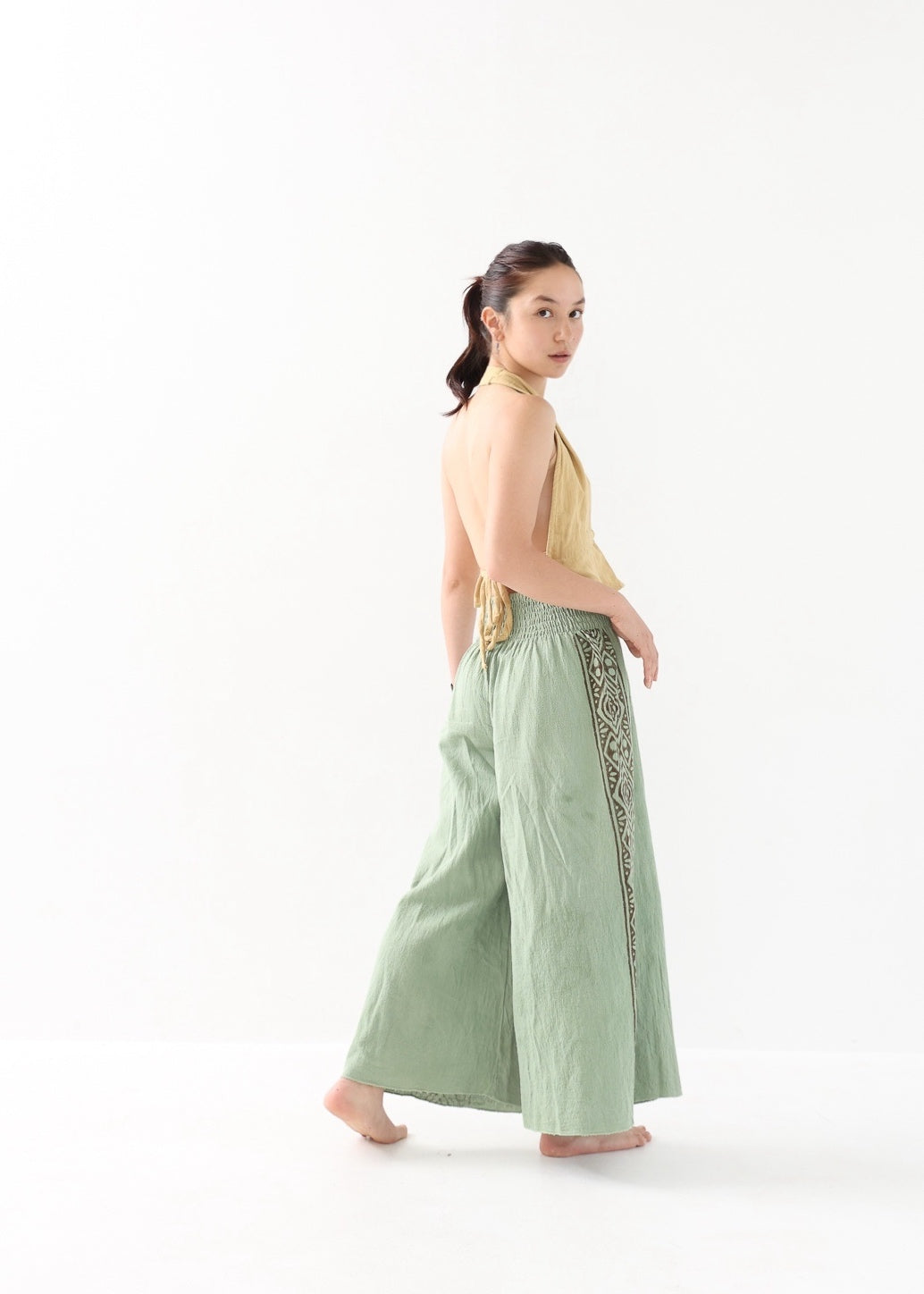 [Tribal Earth] サイドブロック high waist ワイドフレアパンツ 全2色