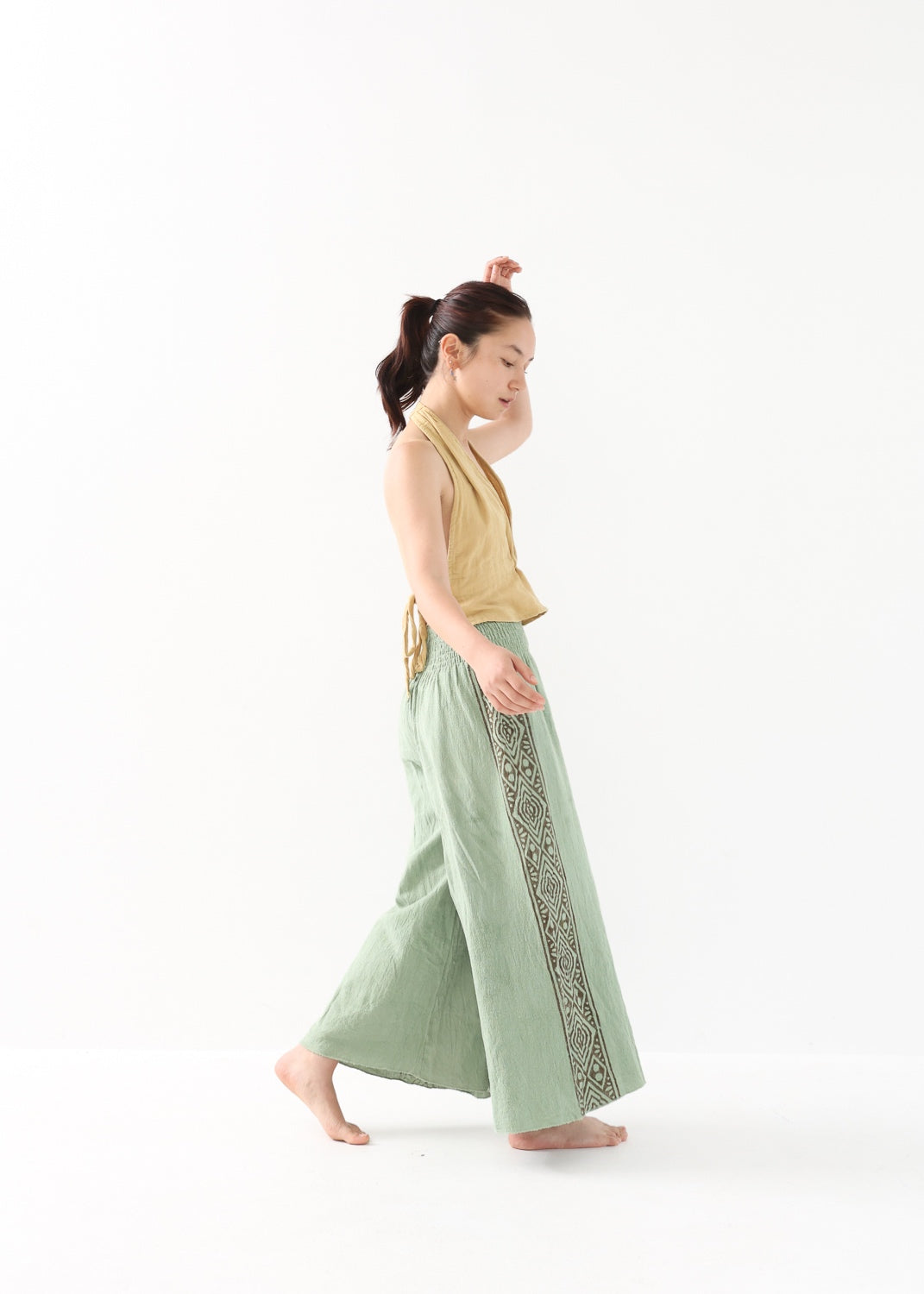 [Tribal Earth] サイドブロック high waist ワイドフレアパンツ 全2色