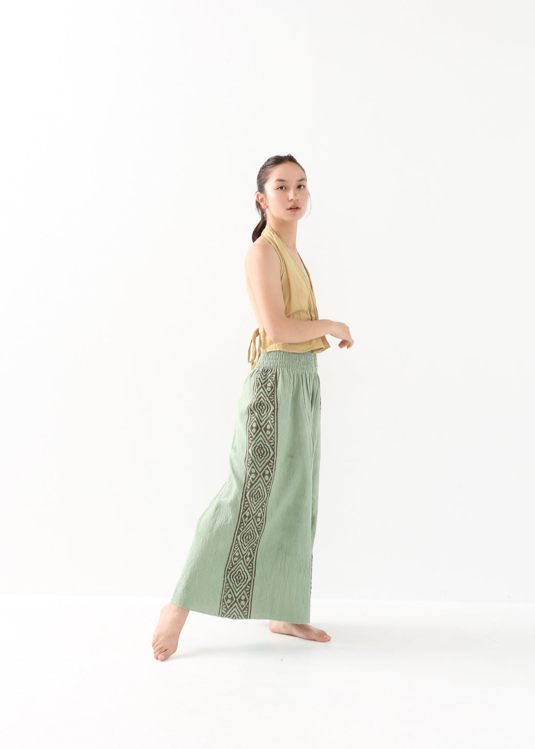[Tribal Earth] サイドブロック high waist ワイドフレアパンツ 全2色