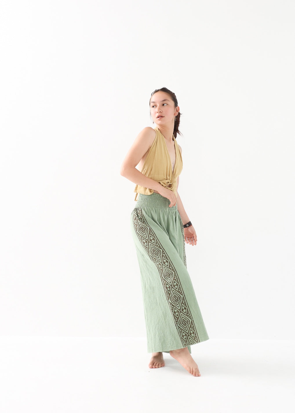 [Tribal Earth] サイドブロック high waist ワイドフレアパンツ 全2色