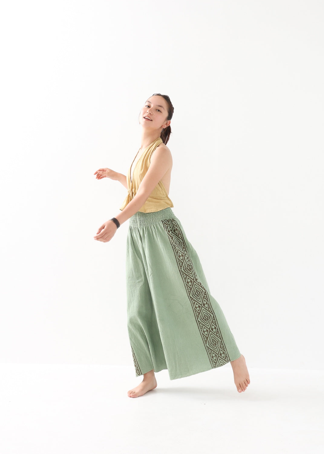 [Tribal Earth] サイドブロック high waist ワイドフレアパンツ 全2色