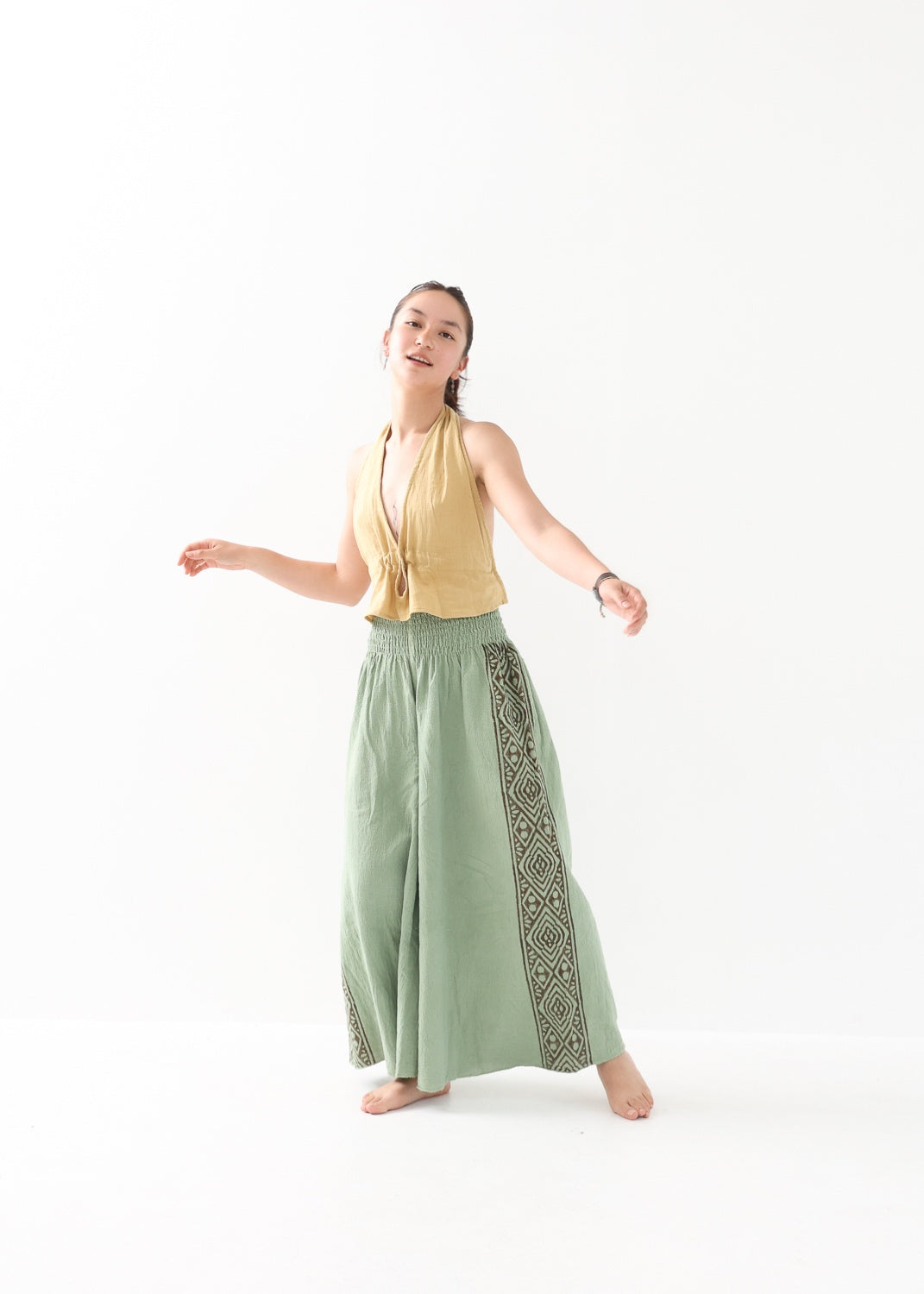 [Tribal Earth] サイドブロック high waist ワイドフレアパンツ 全2色