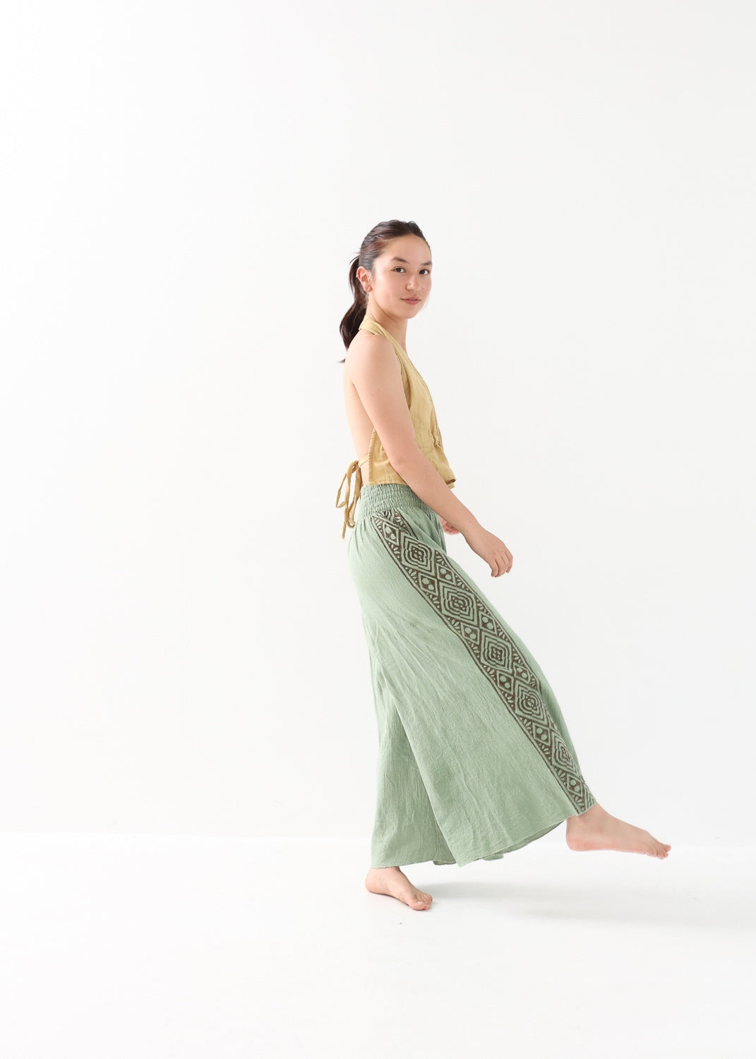[Tribal Earth] サイドブロック high waist ワイドフレアパンツ 全2色
