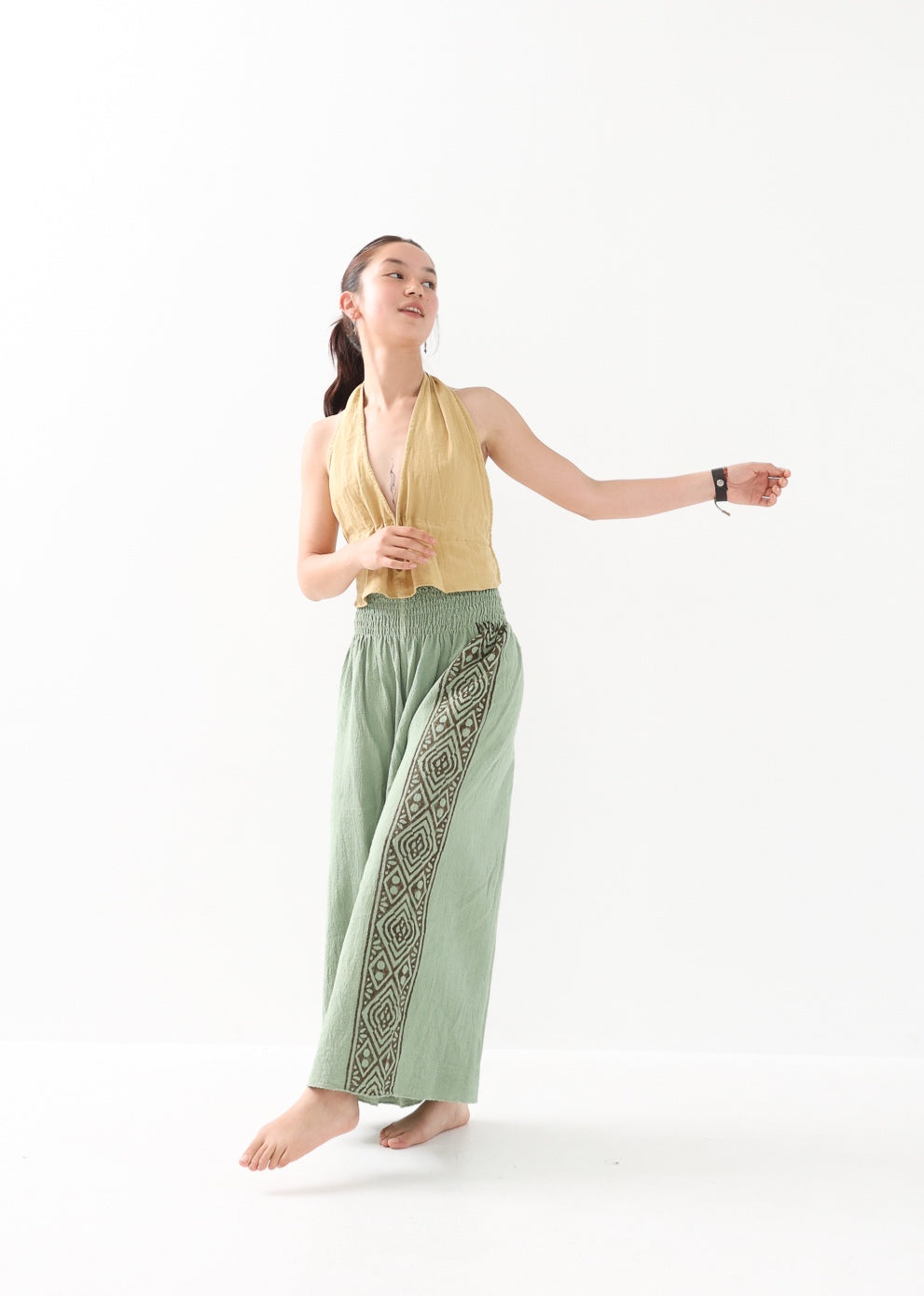 [Tribal Earth] サイドブロック high waist ワイドフレアパンツ 全2色