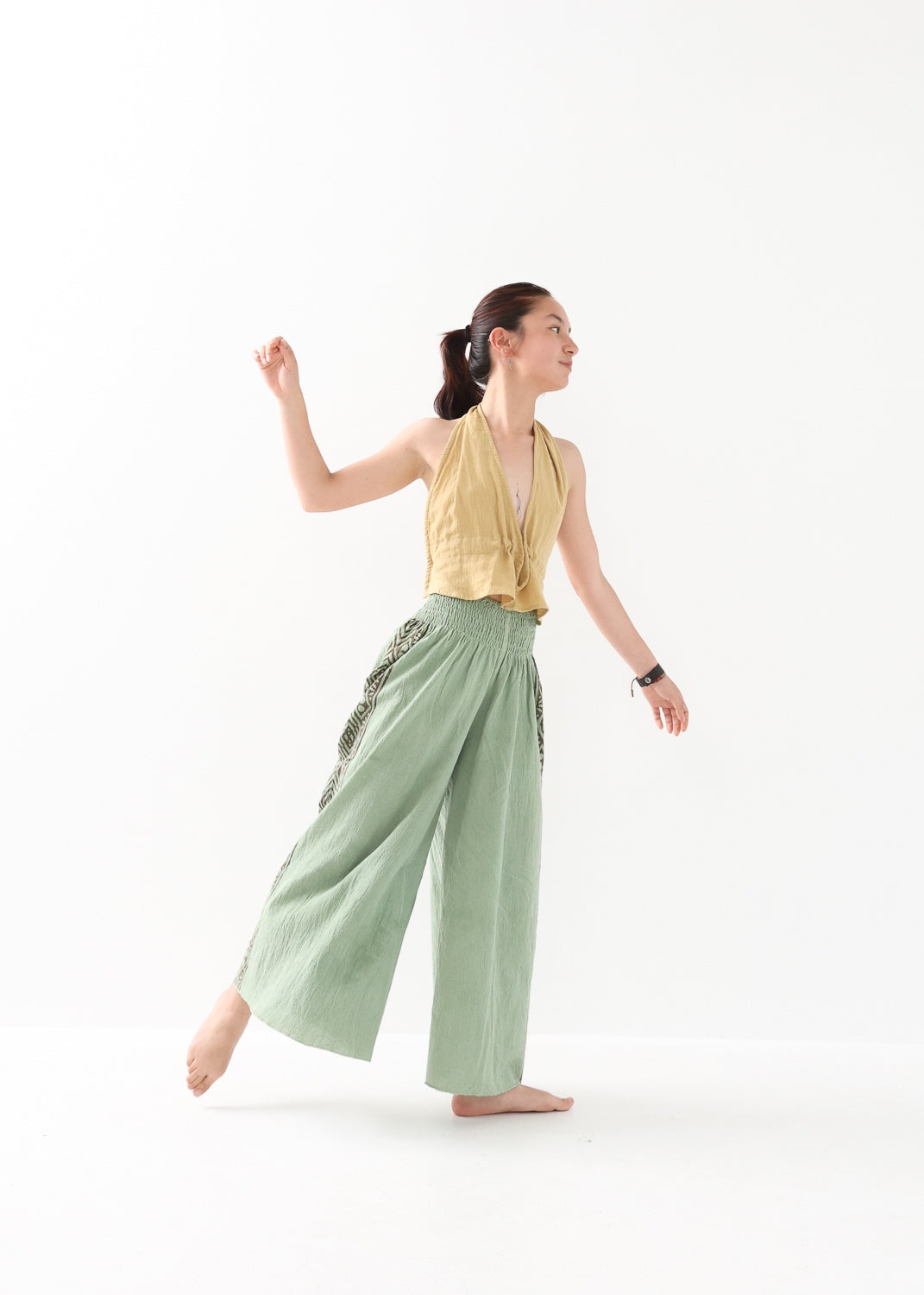 [Tribal Earth] サイドブロック high waist ワイドフレアパンツ 全2色