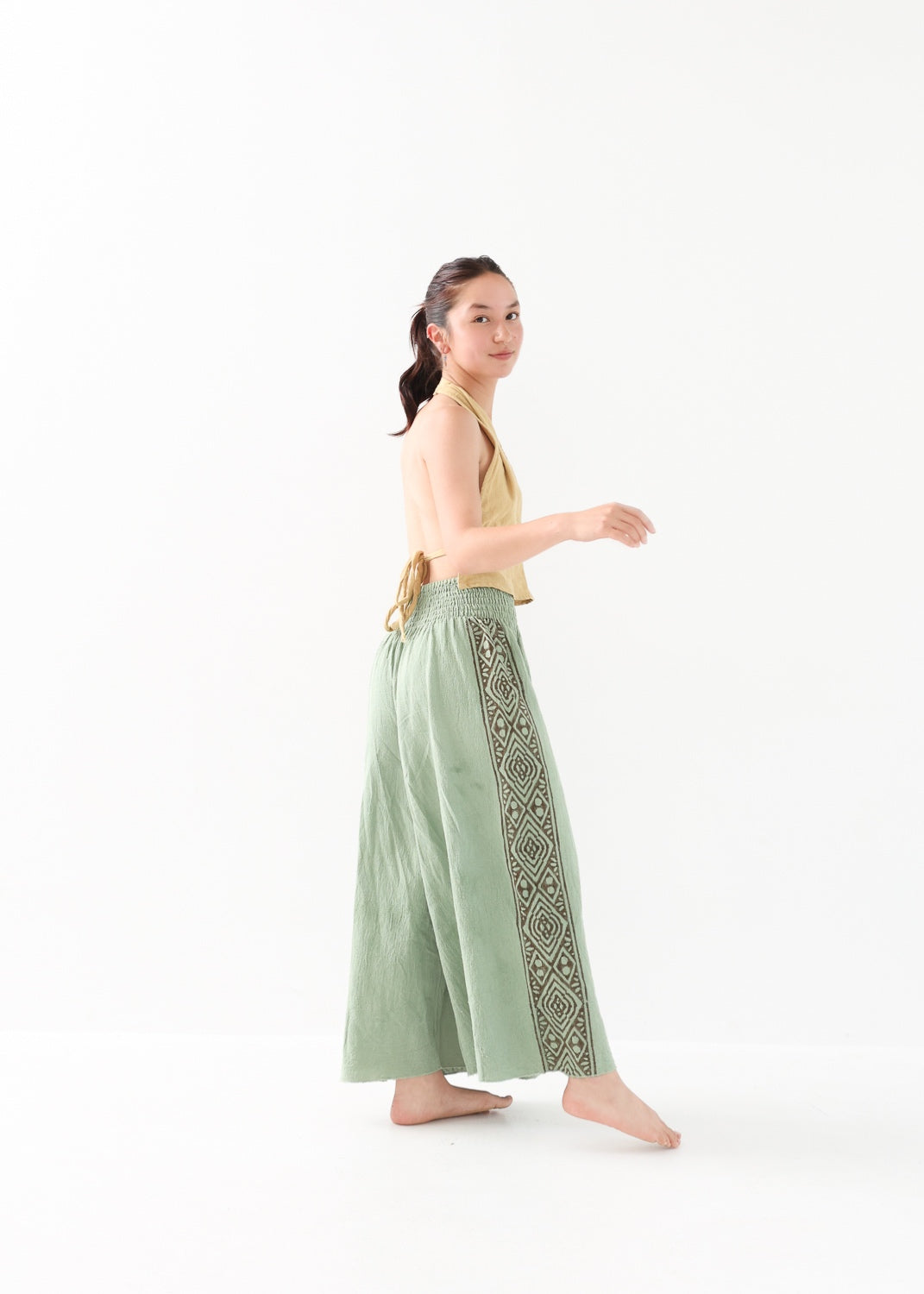 [Tribal Earth] サイドブロック high waist ワイドフレアパンツ 全2色