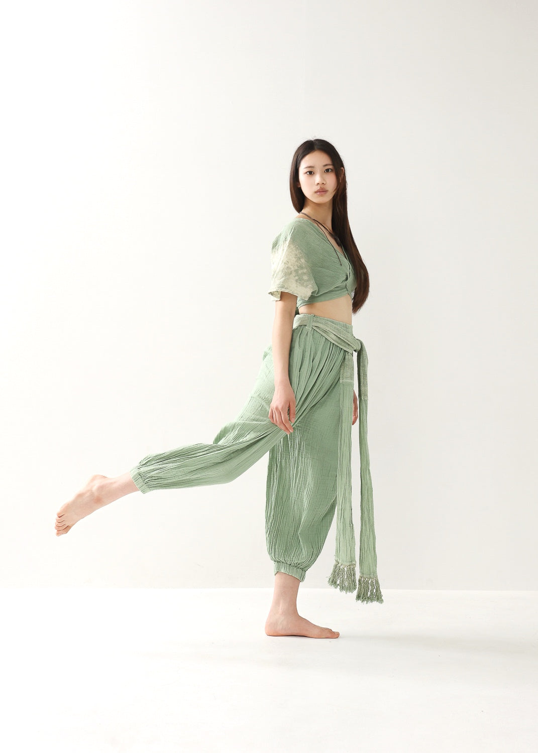 [数量限定] Sea Glass Mint 草木染めセットアップ