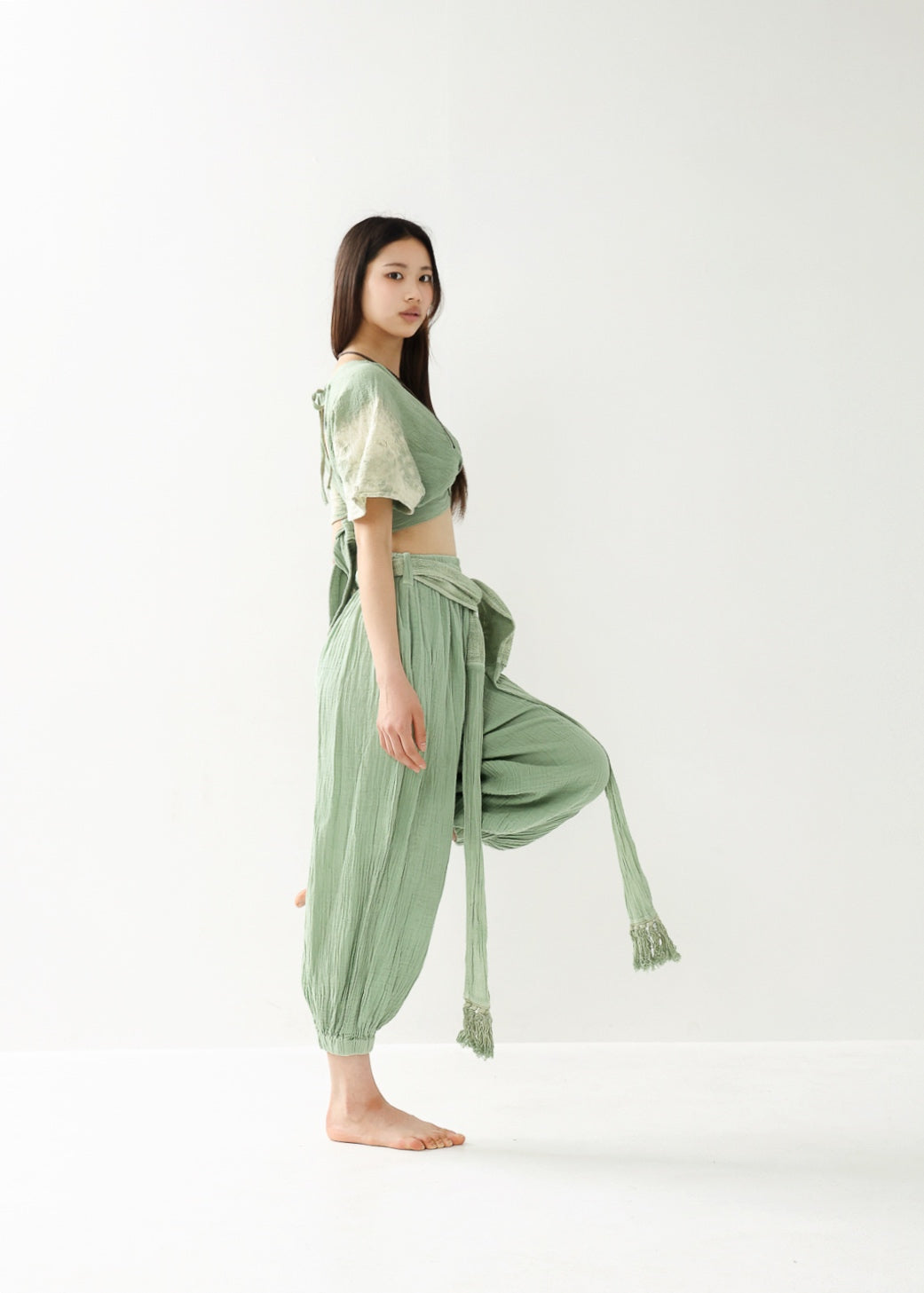 [数量限定] Sea Glass Mint 草木染めセットアップ